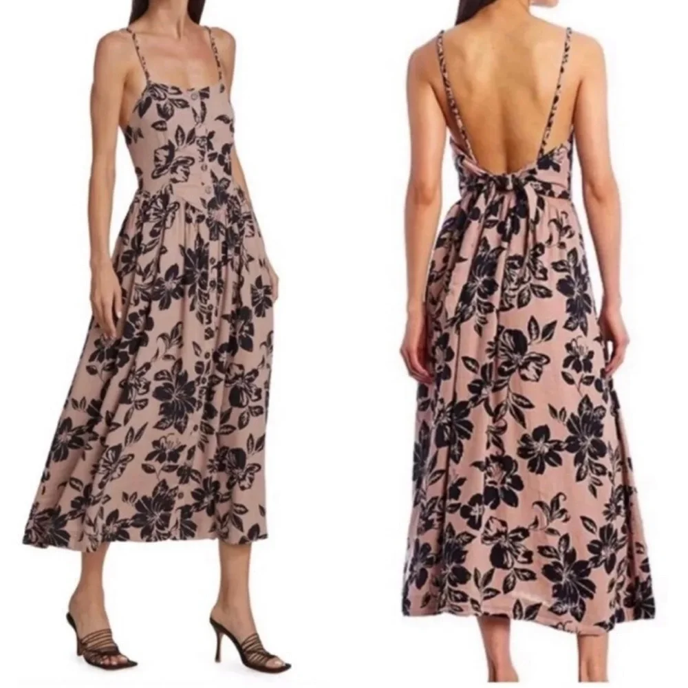 Free People Pink Floral Maxi Dress with Black Print